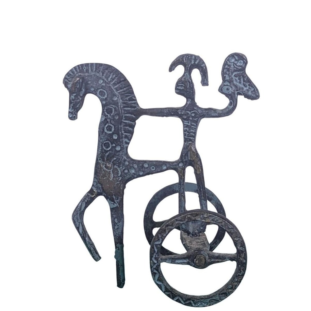 Vintage Verdigris Bronze Chariot Figurine Greek Etruscan Style with Athena's Owl - Picture 5 of 5
